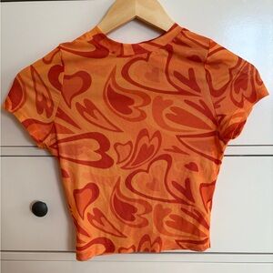 Heart Print Sheer Crop Top